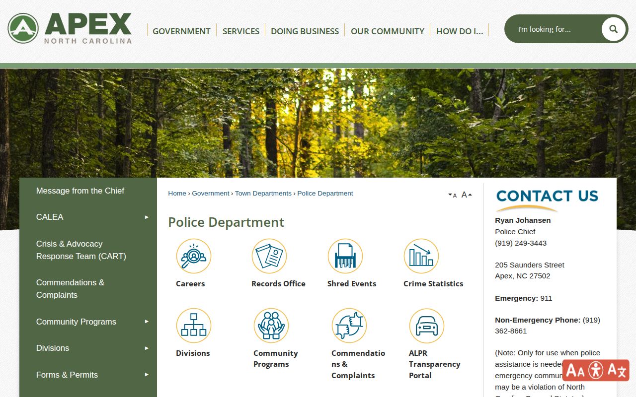 Apex official police department and incident record resources