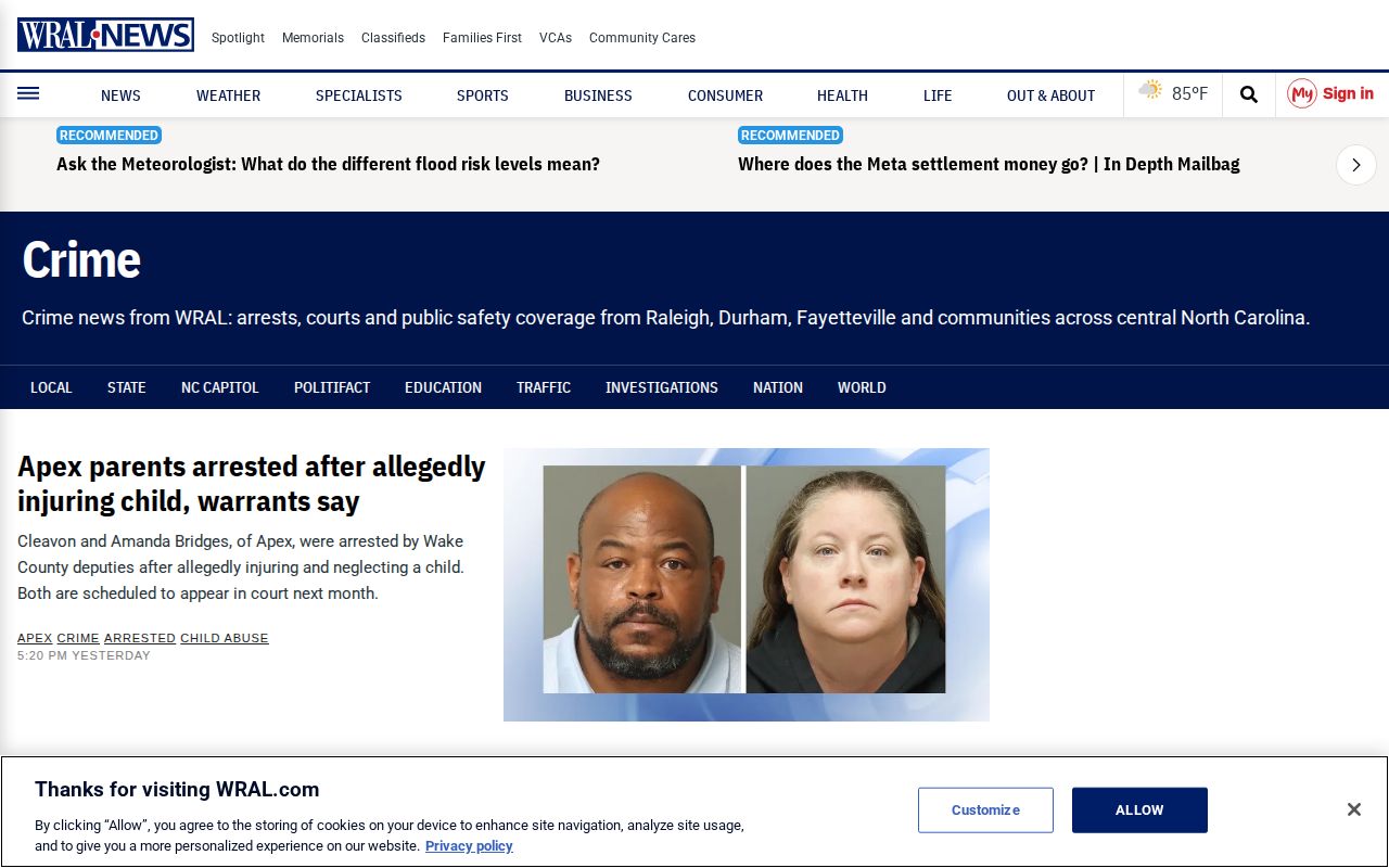 Wake County local crime news section and selective arrest reporting